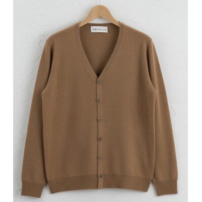 〈白田のカシミヤ〉のベビーカシミヤ Vネックカーディガン(キャメル)女性用サイズ:L