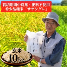 【希少品種米】令和4年産　宮城県産幻の米「ササシグレ」玄米10kg(栽培期間中農薬・肥料不使用)