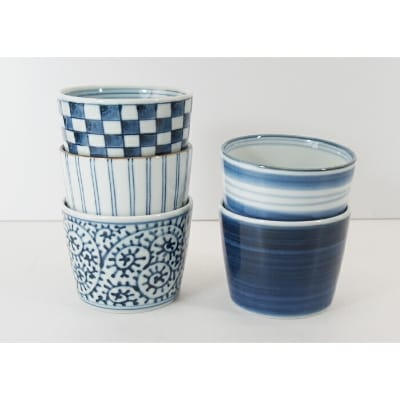 【波佐見焼】そばちょこ・カップ 藍屋 (8×6.5cm 5柄5個組)【西海陶器】 1 31854