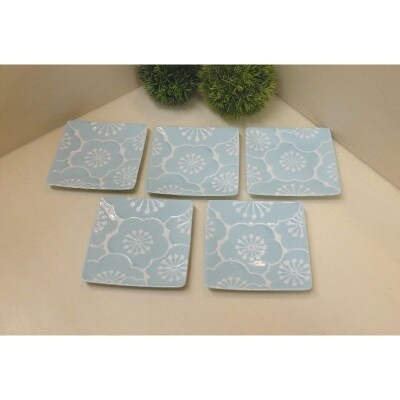 【波佐見焼】角皿 はふり 梅・青(12.5×12.5×1.5cm 5枚組)【西海陶器】5 19219
