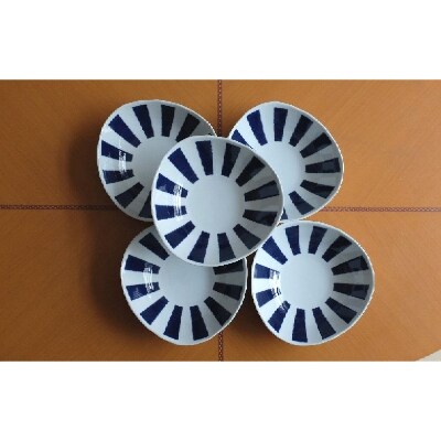 【波佐見焼】φ20×6cm多用鉢5個組藍染十草【西海陶器】5　32560