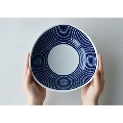 【波佐見焼】φ20×6cm多用鉢5個組藍染駒筋【西海陶器】5　32561