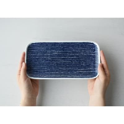 【波佐見焼】23.5×12cm長角皿5枚組藍染駒筋【西海陶器】5　32570