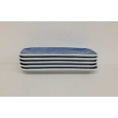 【波佐見焼】23.5×12cm長角皿5枚組藍染駒筋【西海陶器】5　32570