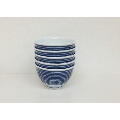 【波佐見焼】φ13.5cm軽量小さめ丼5個組藍染駒筋【西海陶器】5　32567
