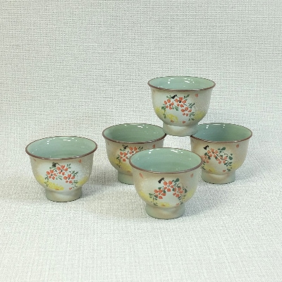 【波佐見焼】玉露湯のみ(豆茶碗)5個組　桜絵 【西海陶器】 5 65854
