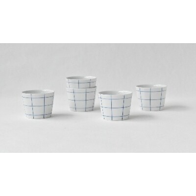 【波佐見焼】es cup  チェックBU 〈S〉 【西海陶器】5　45406