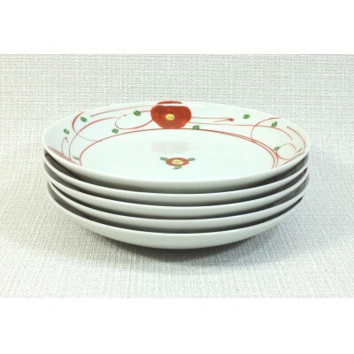 【波佐見焼】10.5×1.5cm 小皿5枚組 赤絵小花【西海陶器】5 63282