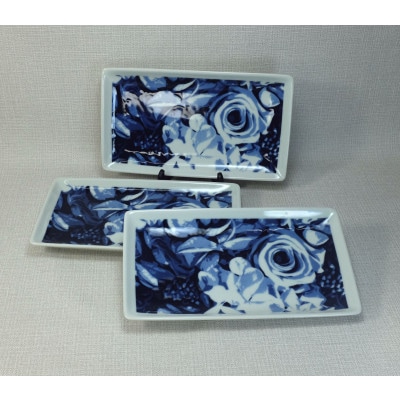 【波佐見焼】23×13cmの長角皿3枚組　ボタニカル  3 22939