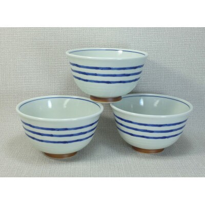 【波佐見焼】14×8.5cmふんわり軽いお好み丼 3個組　ライン十草 3 20970