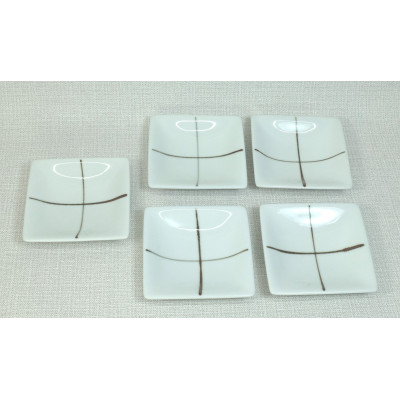 【波佐見焼】9×9cm小皿5枚組 手描きチェック 5　46995