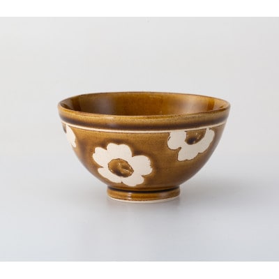 【波佐見焼】280ml磁器製のお茶碗　パンジー 茶碗 黄土　3個組【西海陶器】3　25436