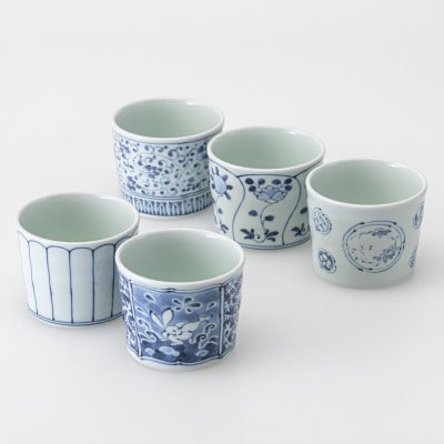 【波佐見焼】藍染絵変り カップ5個セット【西海陶器】1 31259