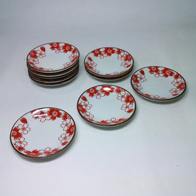 【波佐見焼】赤絵桜詰　小皿10個組(径10×2cm)【西海陶器】　10　54984