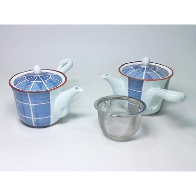 【波佐見焼】カラー格子 MS小急須 GY2個組(径9×10cm)【西海陶器】　2　74292