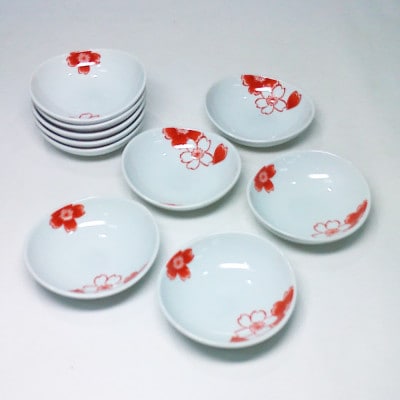 【波佐見焼】赤絵桜詰 楕円小付10個組(8×7×2cm)【西海陶器】　10　74307