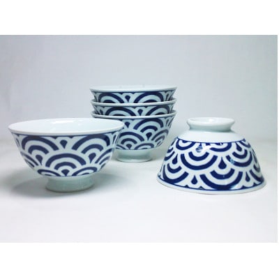 波佐見焼】青海波 面取軽量飯碗 5個組(径14.5×8cm)【西海陶器】 5