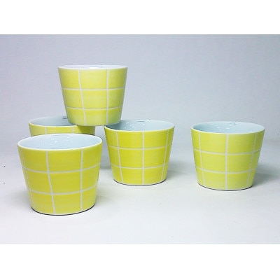 【波佐見焼】カラー格子 カップ Y5個組(径8×6cm)【西海陶器】　5　74293