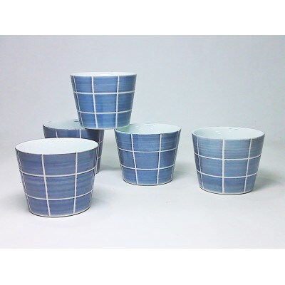 【波佐見焼】カラー格子 カップ GY5個組(径8×6cm)【西海陶器】　5　74294
