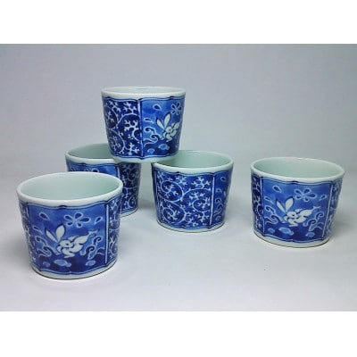 【波佐見焼】兎濃唐草 カップ5個組(径8×6.5cm)【西海陶器】5 74278