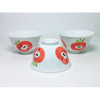 【波佐見焼】姫りんご 飯碗 赤3個組(径11.5×6.5cm)【西海陶器】　3　64481