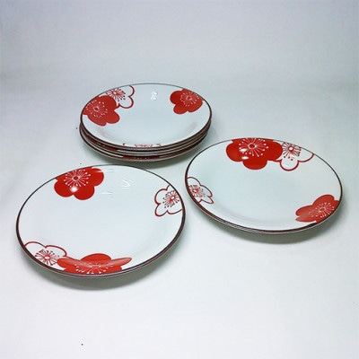 【波佐見焼】赤絵梅紋 和皿5個組(径16×2.5cm)【西海陶器】　5　74252