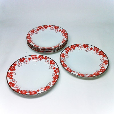 【波佐見焼】赤絵桜詰 和皿5個組(径16×2.5cm)【西海陶器】　5　74253