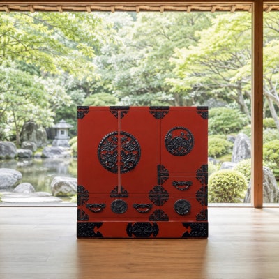 仙台箪笥　帖面箪笥　朱色漆塗り　KEB-29　(お申込書返送後2ヶ月～5ヶ月以内でお届け)