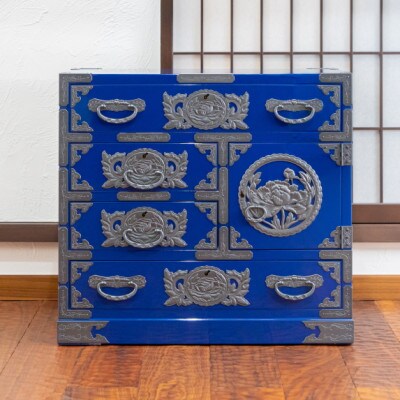 仙台箪笥 帳場箪笥 藍色漆塗り KB-19D藍色 (お申込書返送後3ヶ月～8ヶ月以内でお届け)