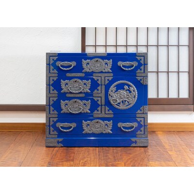 仙台箪笥 帳場箪笥 藍色漆塗り KB-19D藍色 (お申込書返送後3ヶ月～8ヶ月以内でお届け)