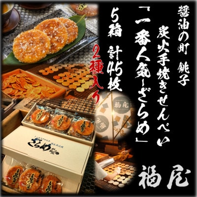せんべい詰め合わせ しっとりやわらか ざらめ2種　5箱45枚　醤油の町「銚子・福屋」の炭火焼手焼き