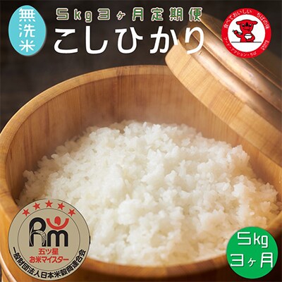 【毎月定期便】<五ツお米マイスター厳選>無洗米コシヒカリ 5kg 全3回
