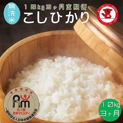 【毎月定期便】<五ツお米マイスター厳選>無洗米コシヒカリ 10kg 全3回