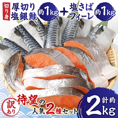 銚子 人気セット 厚切り 塩銀鮭 約1kg 塩さば フィーレ6枚 合計約2.0kg【さとふる限定】