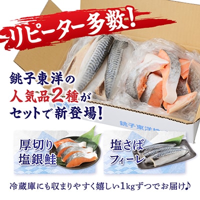 銚子 人気セット 厚切り 塩銀鮭 約1kg 塩さば フィーレ6枚 合計約2.0kg【さとふる限定】
