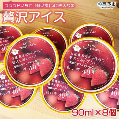 <愛媛オリジナルブランドいちご「紅い雫」が40%も入った贅沢アイス(8個セット)>　苺　イチゴ　宇和