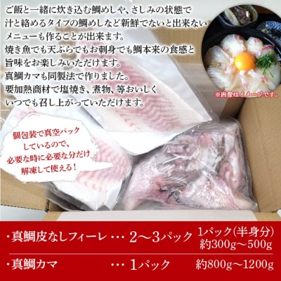 <異次元の鮮度!宇和海産『超冷薫』冷凍真鯛皮無しフィーレ・冷凍真鯛カマセット>　マダイ　たい　海産
