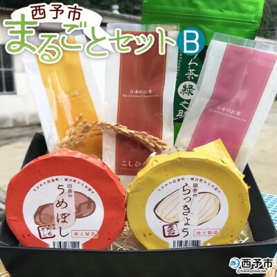 <西予市まるごとセットB>　詰合せ　食べ比べ　コメ　米　梅干し　らっきょう　茶