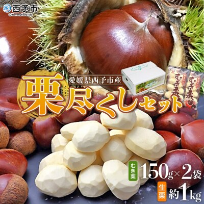 <栗尽くしセット(むき栗150g×2袋・生栗1kg)愛媛県西予市産> くり 生栗 剥き栗 フルーツ 