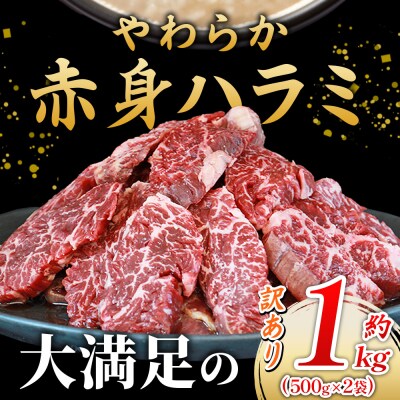 <麹熟成で旨み引き立つ!やわらか赤身ハラミ 約1kg(500g×2)> 訳あり はらみ ハラミ 赤身