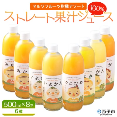 マルワフルーツ柑橘アソート ストレートジュース 500ml×8本　みかん 柑橘 フルーツ 詰め合わせ