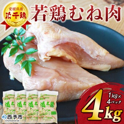  <銘柄鶏 浜千鳥 愛媛県産 若鶏むね肉 4kg(1kg×4)>国産 鶏肉 鳥肉 むね肉 ムネ