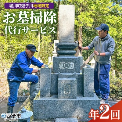 <遊子川地域限定 お墓掃除代行サービス> 年2回コース 2基 墓所 墓石