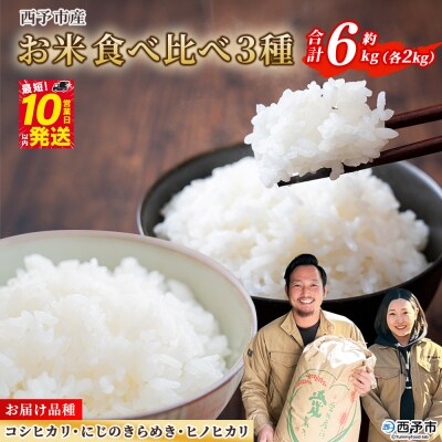<令和7年産 お米 3種 約6kg(各2kg)>宇都宮米穀 コシヒカリ、にじのきらめき、ヒノヒカリ