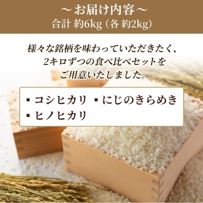 <令和7年産 お米 3種 約6kg(各2kg)>宇都宮米穀 コシヒカリ、にじのきらめき、ヒノヒカリ