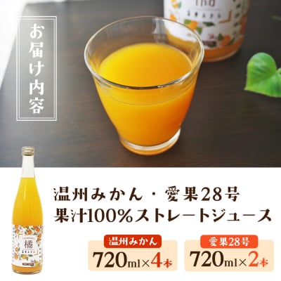 <柑橘100%ジュース温州みかん4本&愛果28号2本かじわらFARMストレートジュース