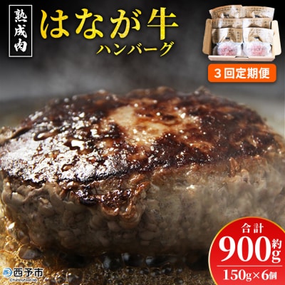 【定期便3ヶ月】<熟成肉 はなが牛ハンバーグ6個>ゆうぼく お肉 愛媛 おいしい 国産
