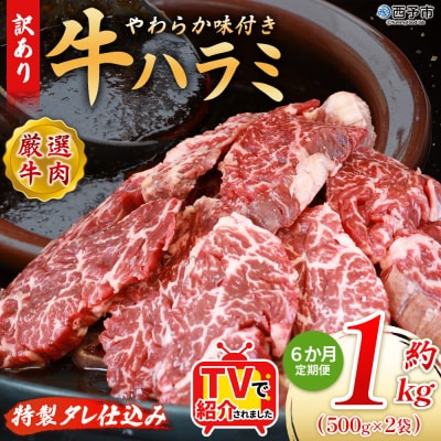 【定期便6ヶ月】<やわらか 味付き 牛ハラミ 約1kg 特性タレ漬け>肉 おいしい 愛媛