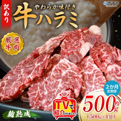 【定期便2ヶ月】<やわらか 味付き 牛ハラミ 約500g 麹熟成>肉 おいしい 愛媛