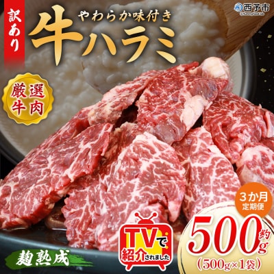 【定期便3ヶ月】<やわらか 味付き 牛ハラミ 約500g 麹熟成>肉 おいしい 愛媛